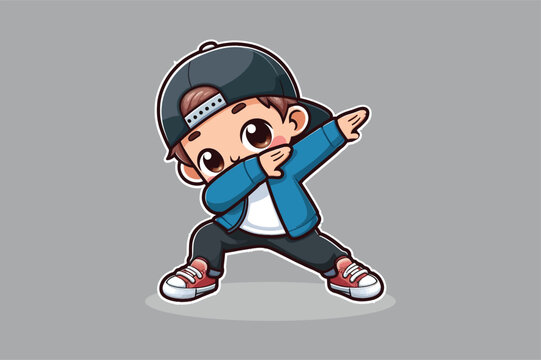 vector cute cool boy dabbing pose cartoon vector icon illustration