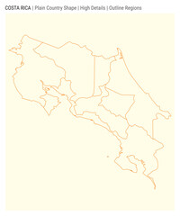 Costa Rica plain country map. High Details. Outline Regions style. Shape of Costa Rica. Vector illustration.