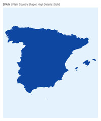 Spain plain country map. High Details. Solid style. Shape of Spain. Vector illustration.