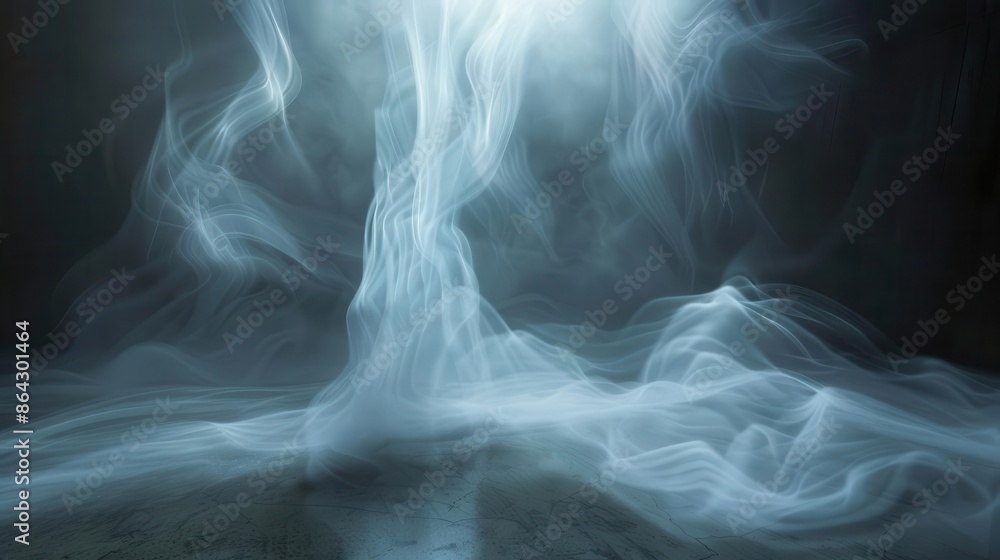 Poster ethereal mist symphony swirling fog and light creating abstract patterns on dark floor conceptual ph