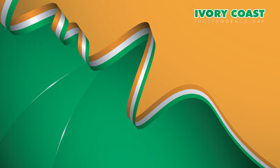 Orange green background with waving ivory coast ribbon for independence day template