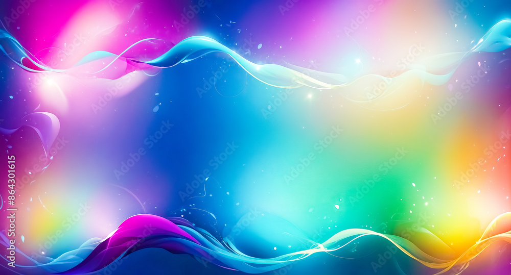 Aufkleber abstract colorful gradient background with wavy lines and glowing particles