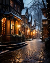 Christmas street in the old town of Riga at night. Latvia