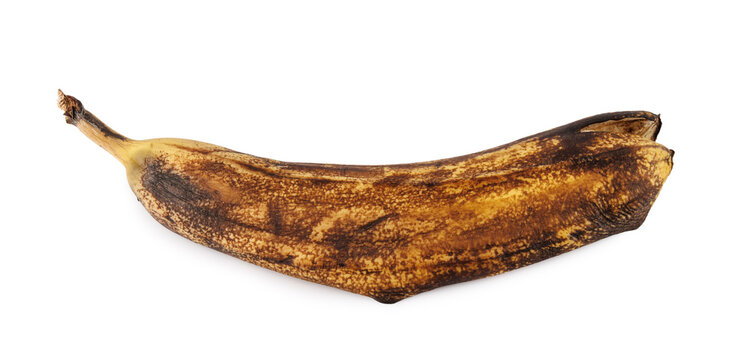 Banana peel isolated on white background. Blackened banana peel. Overripe banana.