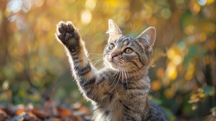 feline high five playful cat giving a paw whimsical pet photography capturing animal behavior