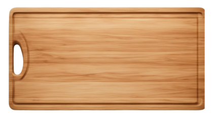 Top view of an empty wooden cutting board with a handle isolate on transparent background, cutout, png