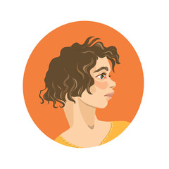 Portrait of a girl with short curly hair. An avatar for a social network. Vector flat illustration