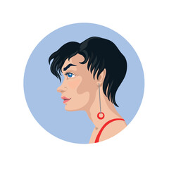 Portrait of a girl with short hair in profile. An avatar for a social network. Vector flat illustration
