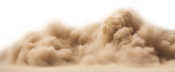 Spectacular sandstorm with billowing clouds of dust sweeping across a desert landscape isolate on transparent background, cutout, png