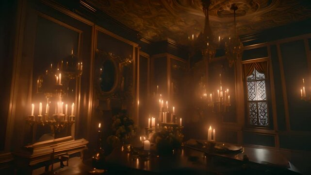 Candlelit Dining Room in Historic Mansion Generative AI - Powered by Adobe