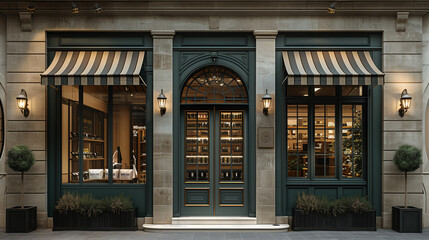 Façade of a traditional English boutique, minimalist architecture