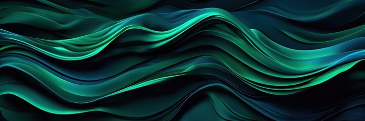 Fototapeta premium Abstract dark green blue wavy wide background