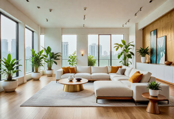 A beautiful photo of a modern luxury living room apartment minimalistic contemporary living