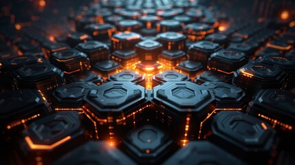Abstract hexagonal patterns in futuristic technology background with luminous effects