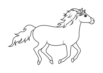 Black and White running Horse Vector. Coloring Pages