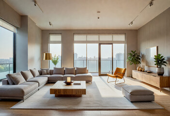 A beautiful photo of a modern luxury living room apartment minimalistic contemporary living