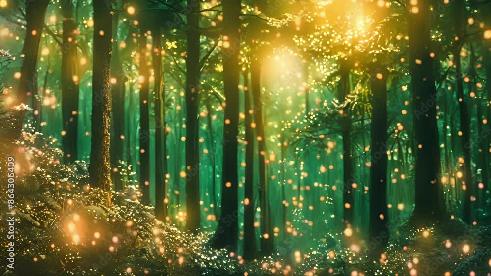 Aufkleber a mysterious forest glimmers with enchantment as enchanted pollen floats through the trees.