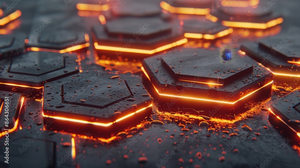 Poster abstract futuristic technology design with illuminated hexagons in a dynamic background