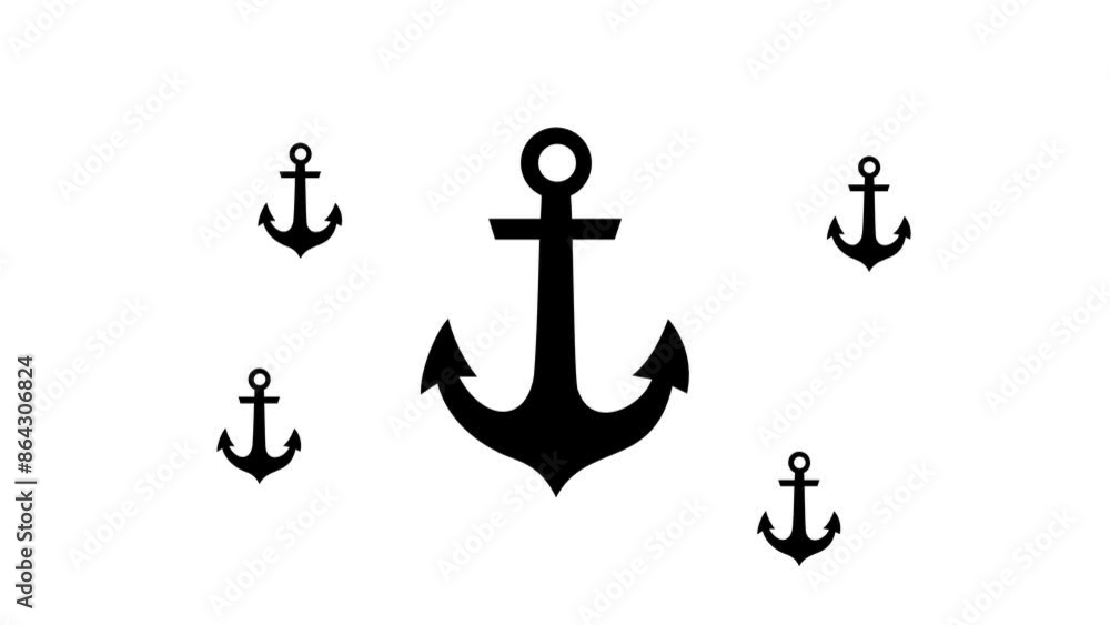 Poster zoom in and out animation the sea anchor symbol. large black symbol in the center and four small sym