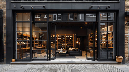 Façade of a traditional English boutique, minimalist architecture