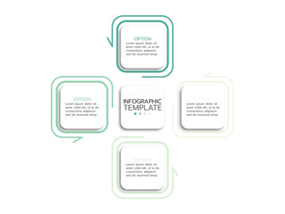 Obraz premium Circular scheme with 4 options or elements. Concept of cyclic business process with 4 stages. Minimal infographic design template. Modern flat vector illustration for data visualization.