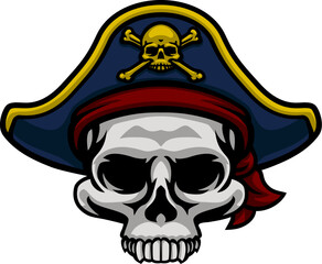A pirate skull and crossbones jolly roger grim reaper cartoon wearing captain a hat and eye patch
