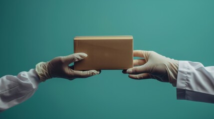 Hands of a delivery person handing over a medication package, medication delivery, efficient pharmaceutical delivery