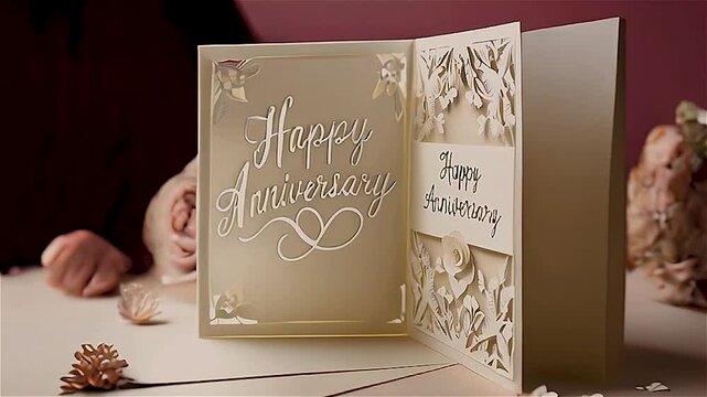 Happy Anniversary 3d Text, paper cut card animation,laser engraving card, white color