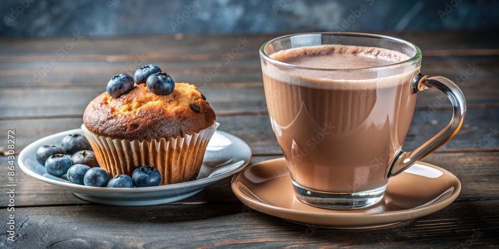 Canvas Prints Blueberry muffin with a cup of hot cocoa.