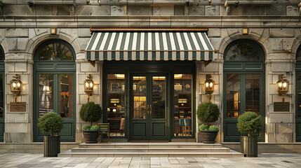 A classic façade of a traditional English-style fashion boutique store.