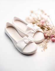 modern and summery women's slippers, isolated white background, advertising shot, copy space for text