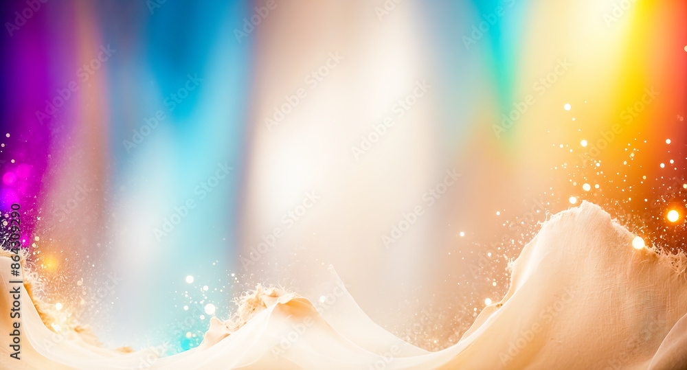 Poster abstract colorful background with soft white fabric and bokeh lights