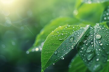 Dewy Green Leaves in Sunlight