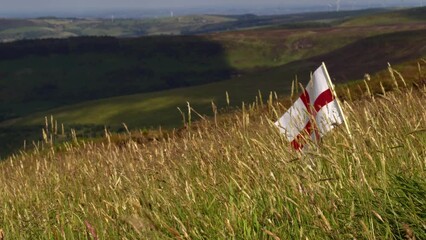English flag flying in Yorkshire wilderness