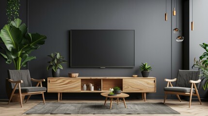 Two tone color wall background,Modern living room decor with a tv cabinet