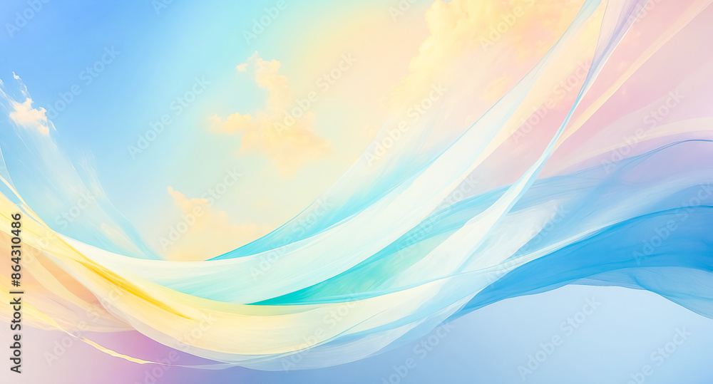 Wall mural Abstract Blue and Yellow Waves on a Cloudy Sky