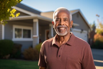 Fototapeta premium Portrait of a senior African American man in front of her house