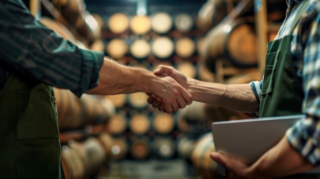 The handshake in warehouse - Powered by Adobe