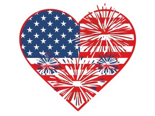 Obraz premium American Flag in Heart Shape with Fireworks for Sticker and Shirt Design