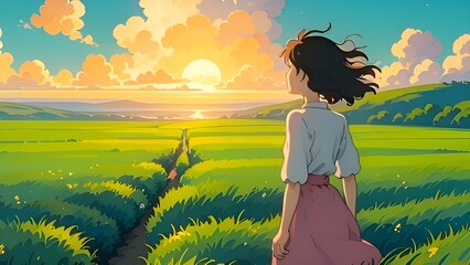 anime girl in a field