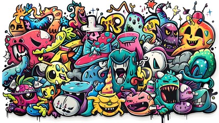 Obraz premium Eclectic Pop Culture Mashup Sticker Design for Apparel and Merchandise