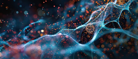 Colorful abstract stem cells illustration, microscope view, lab research