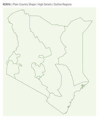 Kenya plain country map. High Details. Outline Regions style. Shape of Kenya. Vector illustration.