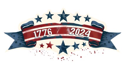 Patriotic Ribbon Banner Sticker Design with 1776 and 2024 for Shirt or Merchandise