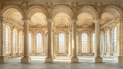 Fototapeta premium Corporate office with fusion of Romanesque columns and modern minimalist decor