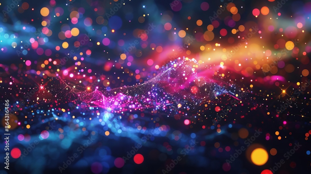 Poster vibrant abstract background with colorful light bokeh effects, creating a dreamy and fantasy-like at