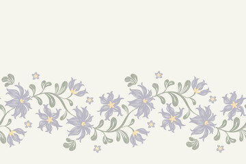 Tapestry floral pattern vintage ethnic modern embroidery texture boho design vector illustration hand drawn flower motif branches leaves wallpaper seamless background border. © Wita Pixs