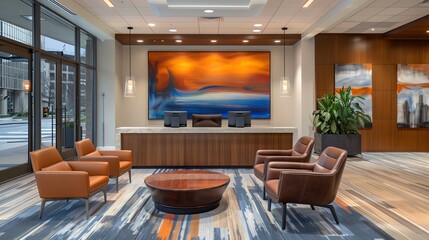 Fototapeta premium Corporate reception area with Neoclassicalinspired details and modern furnishings
