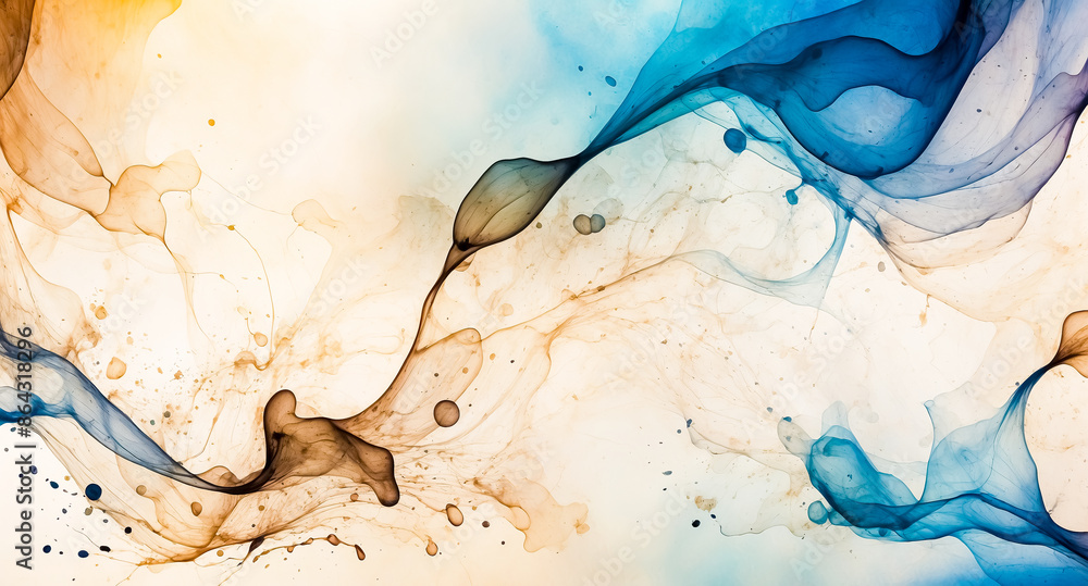 Poster Abstract Blue and Brown Ink Swirls