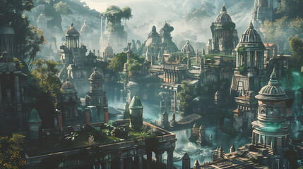 Fototapeta premium Discovery of Atlantis and Hypnotic Ancient Monument